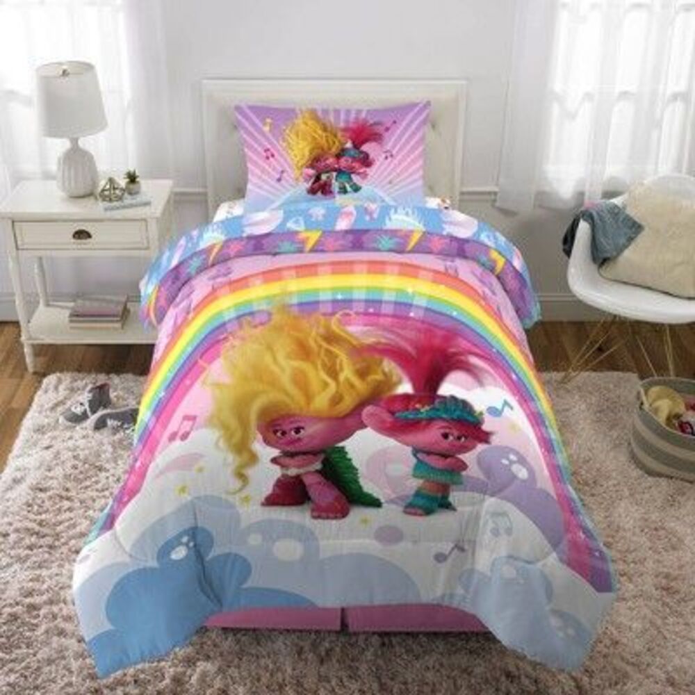 Trolls Rainbow Bedding Set - Pink, Yellow, Blue
